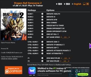 Dragon Ball Xenoverse 2 Trainer for PC game version v1.18.01