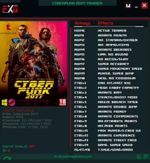 Cyberpunk 2077 Trainer for PC game version v1.6x