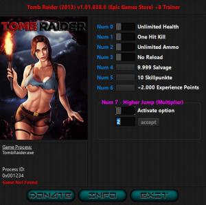 Tomb Raider Trainer for PC game version v1.01.838.0
