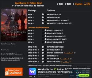 SpellForce 3: Fallen God Trainer for PC game version rev.163219