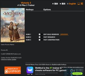 Victoria 3 Trainer for PC game version v1.0