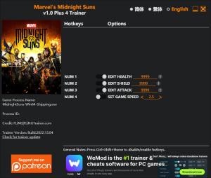Marvel's Midnight Suns Trainer for PC game version v1.0