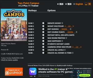 Two Point Campus Trainer for PC game version v3.0