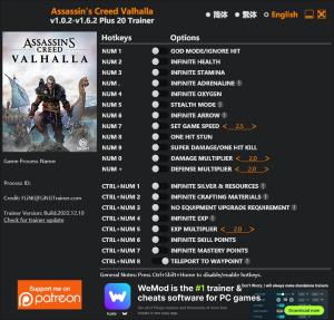 Assassin's Creed: Valhalla Trainer for PC game version v1.6.x