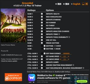 Grounded Trainer for PC game version v1.1.2