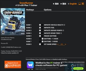 SnowRunner Trainer for PC game version v20