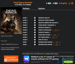 Dead Space Remake Trainer for PC game version v1.0