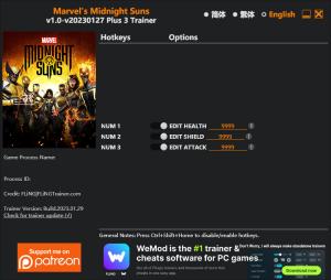 Marvel's Midnight Suns Trainer for PC game version v2023.01.27