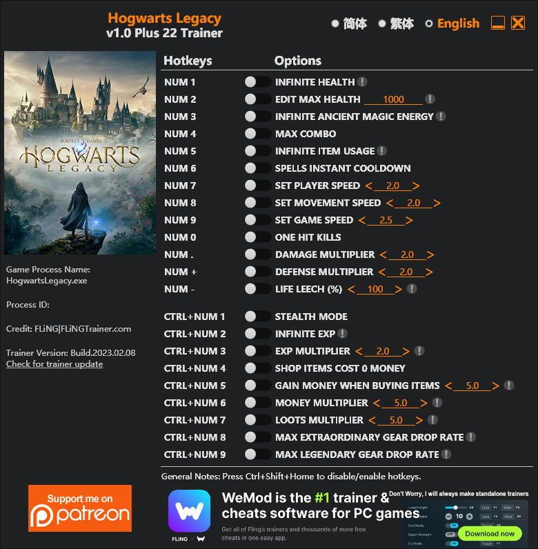 Hogwarts Legacy Trainer - FLiNG Trainer - PC Game Cheats and Mods