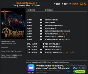 Darkest Dungeon 2 Trainer for PC game version Early Access 2023.02.18
