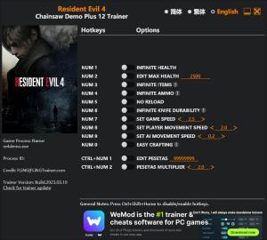 Resident Evil 4 Remake  Trainer for PC game version Demo