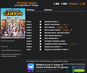 Two Point Campus Trainer for PC game version v5.0