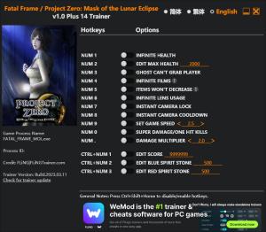 Fatal Frame / Project Zero: Maiden of Black Water  Trainer for PC game version v2023.03.11