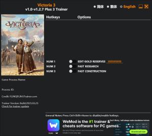 Victoria 3 Trainer for PC game version v1.2.7