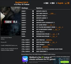 Resident Evil 4 Remake Trainer for PC game version v1.0