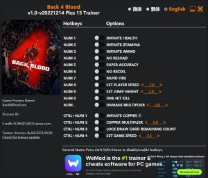 Back 4 Blood Trainer for PC game version v2022.12.14