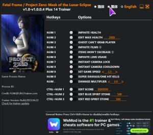 Fatal Frame / Project Zero: Maiden of Black Water Trainer for PC game version v1.0.0.4