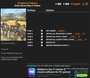 Kingdoms Reborn Trainer for PC game version Early Access 2023.05.23