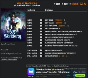 Age of Wonders 4 Trainer for PC game version v1.003