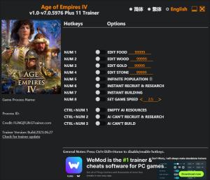 Age of Empires IV Trainer for PC game version v7.0.5976