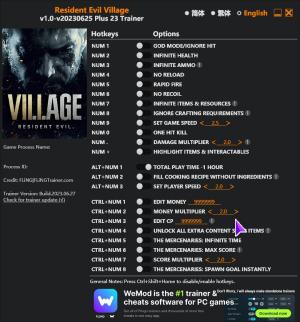 Resident Evil Village Trainer for PC game version v2023.06.27