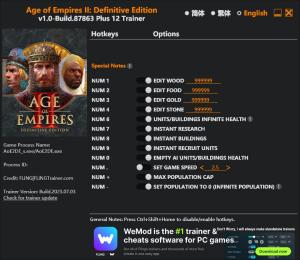 Age of Empires II: Definitive Edition  Trainer for PC game version Build 87863