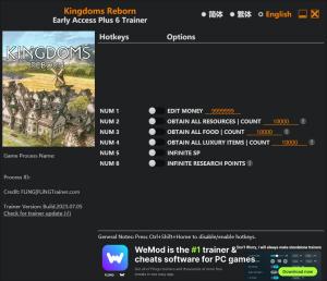 Kingdoms Reborn Trainer for PC game version Early Access 2023.07.05