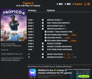 Tropico 6 Trainer for PC game version v20