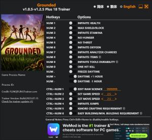 Grounded Trainer for PC game version v1.2.5
