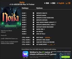 Noita Trainer for PC game version v2023.08.07