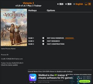 Victoria 3 Trainer for PC game version v1.4.1