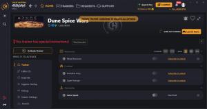 Dune Spice Wars Trainer for PC game version v1.0.0.28038