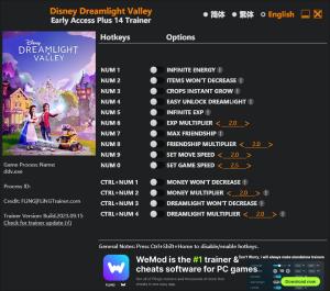 Disney Dreamlight Valley  Trainer for PC game version Early Access 2023.09.15