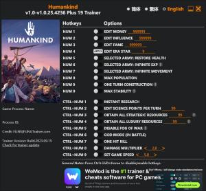 Humankind Trainer for PC game version v1.0.25.4236