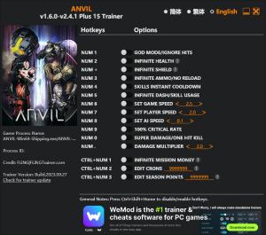 ANVIL Trainer for PC game version v2.4.1