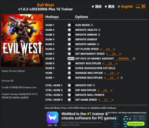 Evil West Trainer for PC game version v2023.10.13
