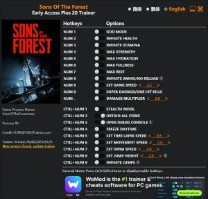 Sons Of The Forest Trainer for PC game version Early Access 2023.10.25