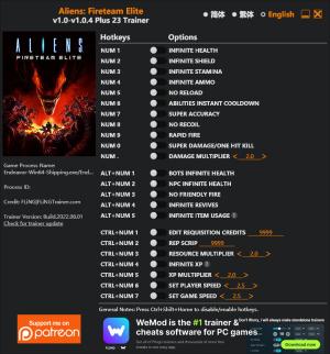 Aliens: Fireteam Elite Trainer for PC game version v1.0.5
