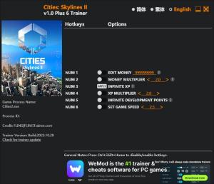 Cities: Skylines II Trainer for PC game version v1.0