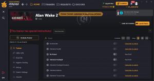 Alan Wake 2 Trainer for PC game version v1.0.6
