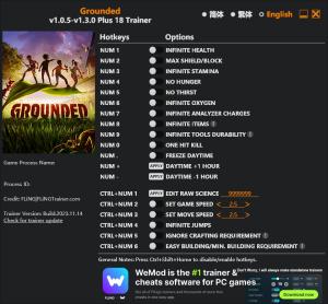 Grounded Trainer for PC game version v1.3.0