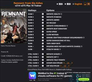 Remnant: From the Ashes Trainer for PC game version v275
