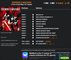 Daemon X Machina Trainer for PC game version v1.0.6