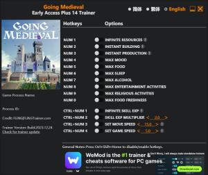 Going Medieval Trainer for PC game version Early Access 2023.12.24
