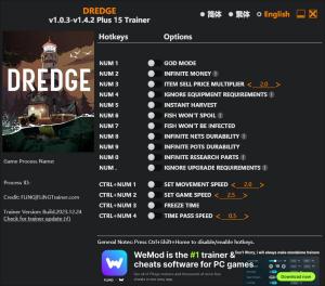 DREDGE Trainer for PC game version v1.4.2