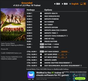 Grounded Trainer for PC game version v1.3.5