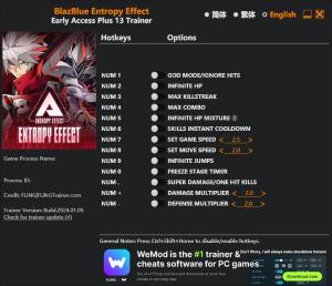 BlazBlue Entropy Effect  Trainer for PC game version  Early Access 2024.01.05