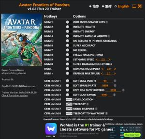 Avatar: Frontiers of Pandora Trainer for PC game version v1.02