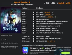 Age of Wonders 4 Trainer for PC game version v1.006