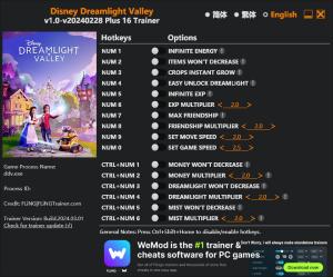 Disney Dreamlight Valley Trainer for PC game version v2024.03.01